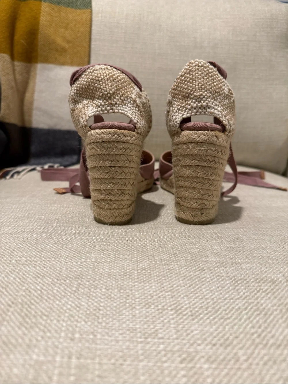 Castañer Chiara Pink Espadrille Wedge Sandals with Ankle Ties Size 38